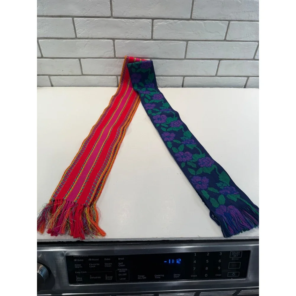 Unbranded Woven‎ Sash Belt Set Womens OS Multicolor Floral Striped Boho Fringe